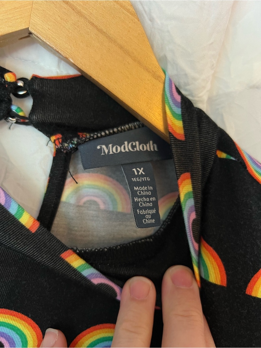ModCloth Rainbow Long Sleeve Peplum Mock Neck top - Picture 6 of 6